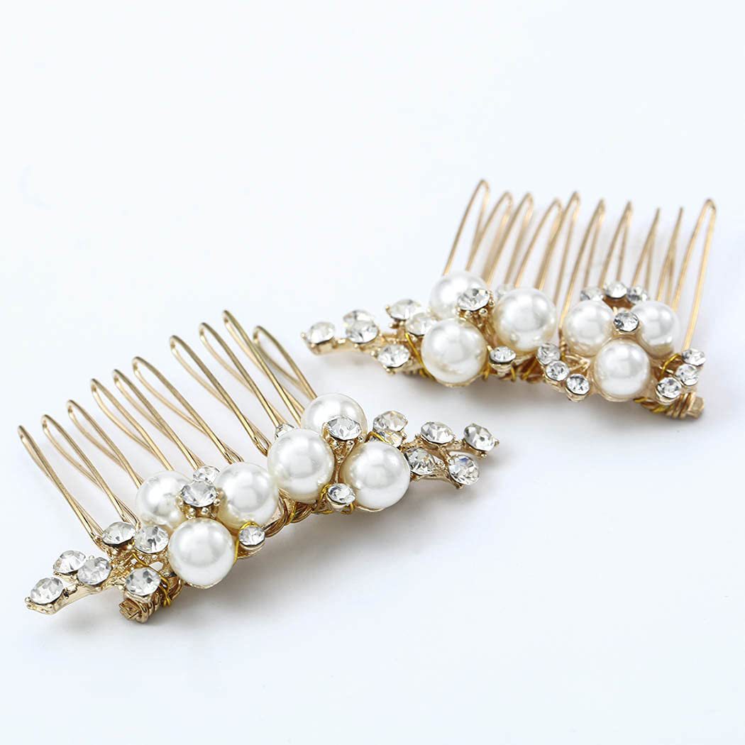 Gold And Silver Floral Hair Combs Set For Weddings