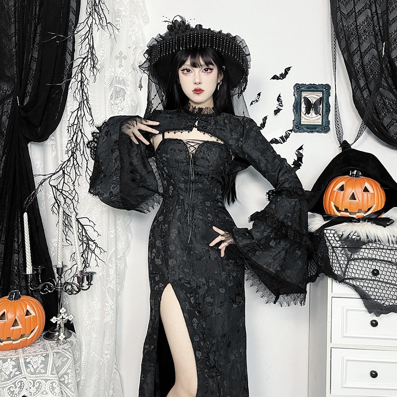 Fashion Pleated Cardigan and Dress Set, Black