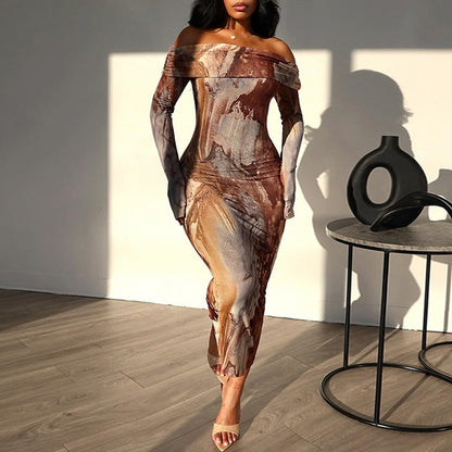 Vintage Fashion Floral Off-Shoulder Long Sleeve Dress