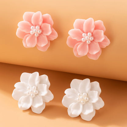 Chic Floral Pearl Earrings Stylish Alloy Flower Studs