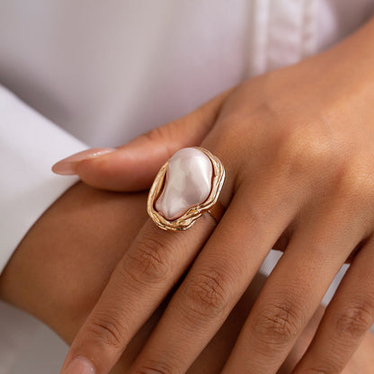 Baroque-Inspired Irregular Pearl Open Ring Elegant Geometric Jewelry