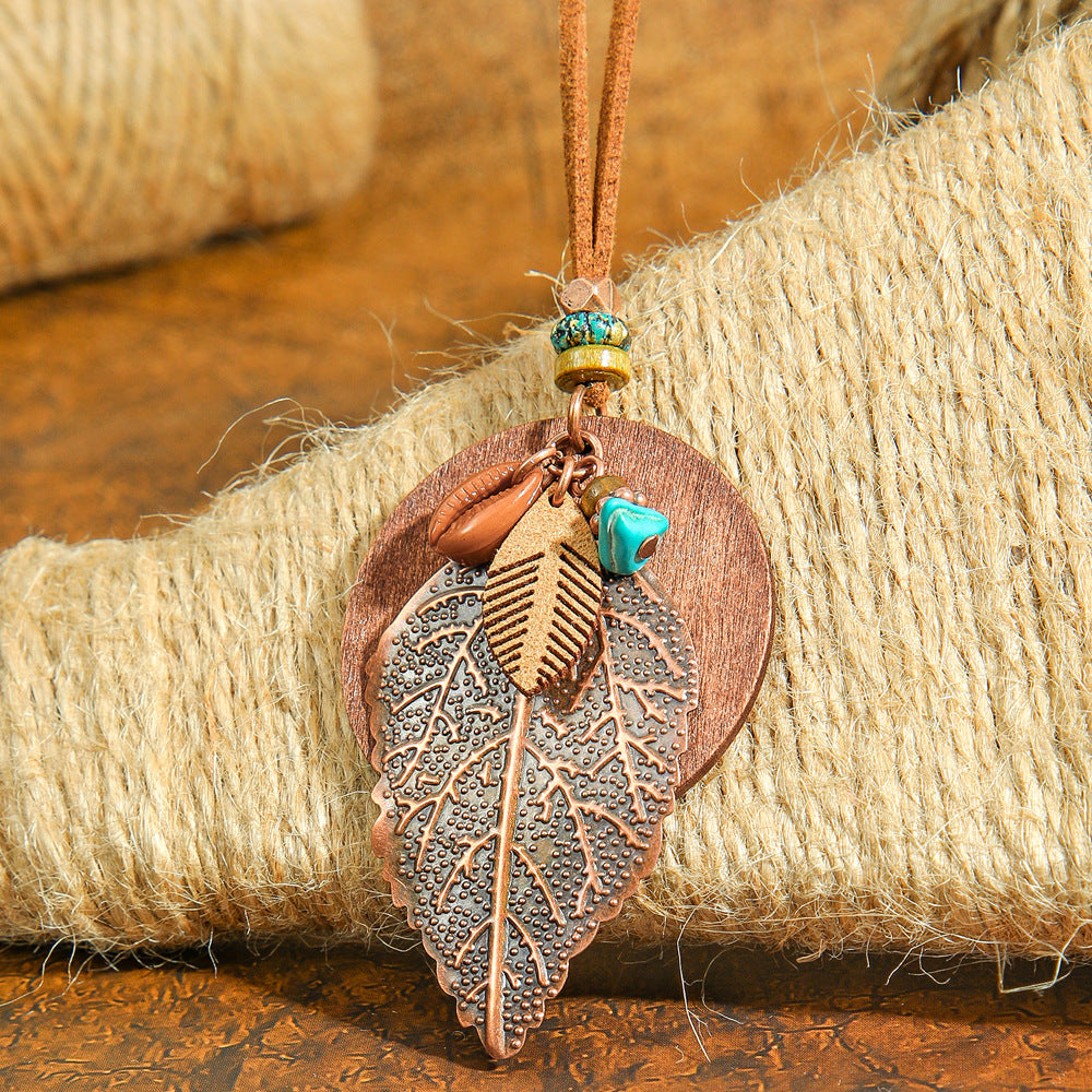 Trendy Bohemian Leaf Pendant Necklace Zinc Alloy