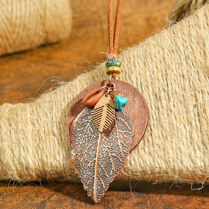 Trendy Bohemian Leaf Pendant Necklace Zinc Alloy