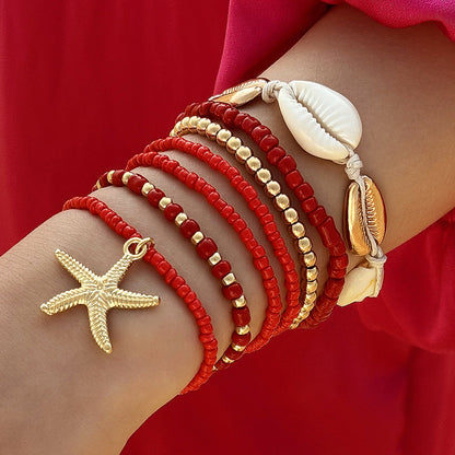 Bohemian Seashell Beaded Anklets Set With Starfish Elements