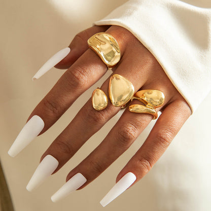 Geometric Statement Lip Alloy Pearl Ring Set