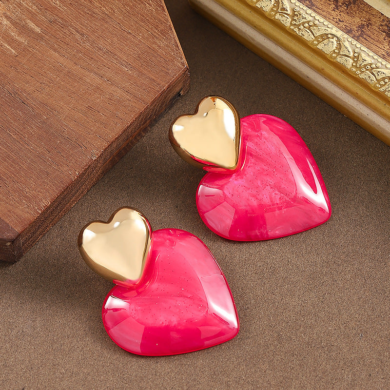 Trendy Heart-Shaped Earrings With Watercolor Design
