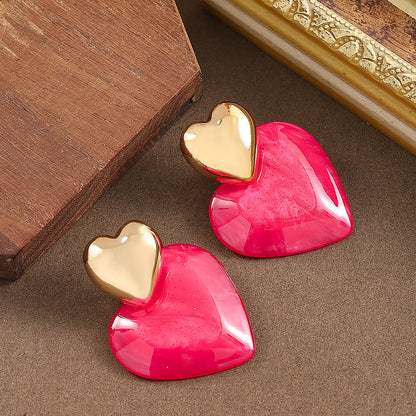 Trendy Heart-Shaped Earrings With Watercolor Design
