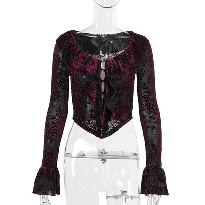 Chic V-Neck Long Sleeve Top with Ruffle Edges