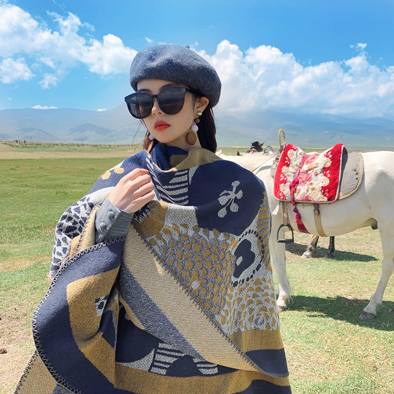 Ethnic Style Autumn And Winter Thickened Cold Resistant And Warm Keeping Cape Scarf