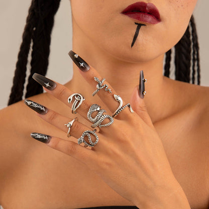 Halloween Gothic Skull Vintage Rings Punk Spider Snake Animal Ring Set