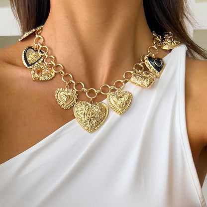 Heart-Shaped Metal Lava Pendant Necklace Trendy Sweet Style