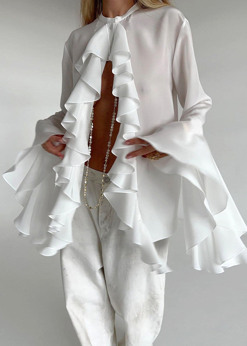 Ruffled Statement Blouse Lightweight Flowing Fabric