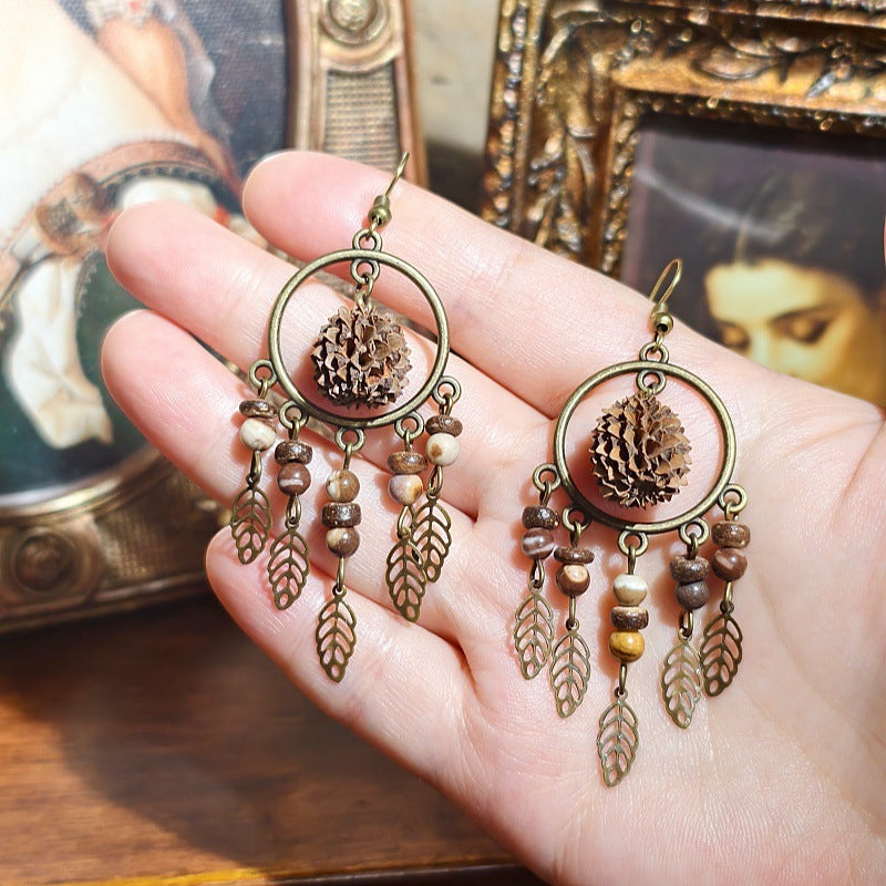 Vintage Inspired Leaf Tassel Earrings Alloy Statement Jewelry