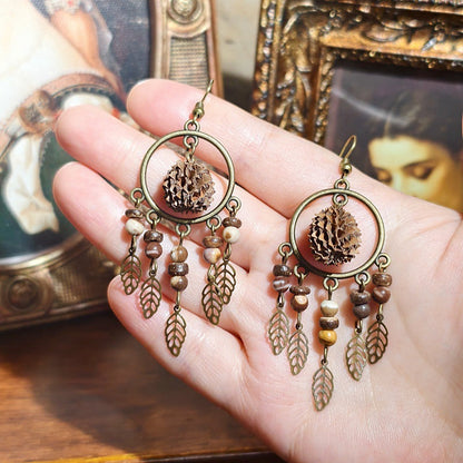 Vintage Inspired Leaf Tassel Earrings Alloy Statement Jewelry