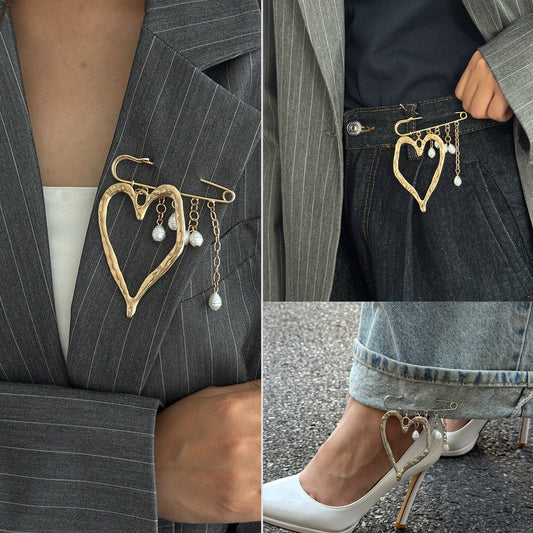 Exaggerated Liquid Lava Heart Pendant Brooch With Decorative Features