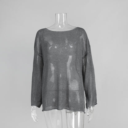 Casual Solid Color Long Sleeve Sweater Knit Top