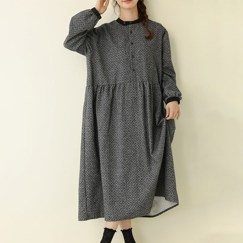 Sweet A-Line Print Long Sleeve Dress for Women