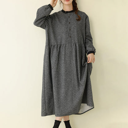 Sweet A-Line Print Long Sleeve Dress for Women