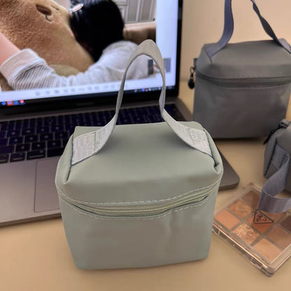 Solid Color Nylon Round Makeup Bag Portable Durable Commuter Tote