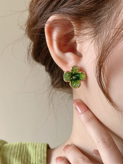 Floral Earrings Design Sense High-End Stud Earrings Fresh Green Earrings Women