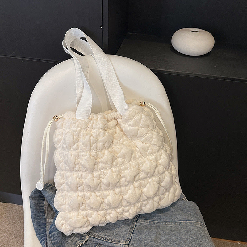 Trendy Velvet Bucket Bag Soft Casual Tote