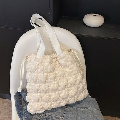 Trendy Velvet Bucket Bag Soft Casual Tote