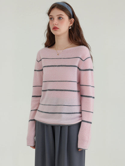 Striped Cashmere Sweater Elegant Casual Knit Top