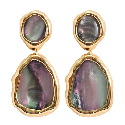Vintage Irregular Oval Resin Drop Earrings For Women Stylish Elegant Silver Needle
