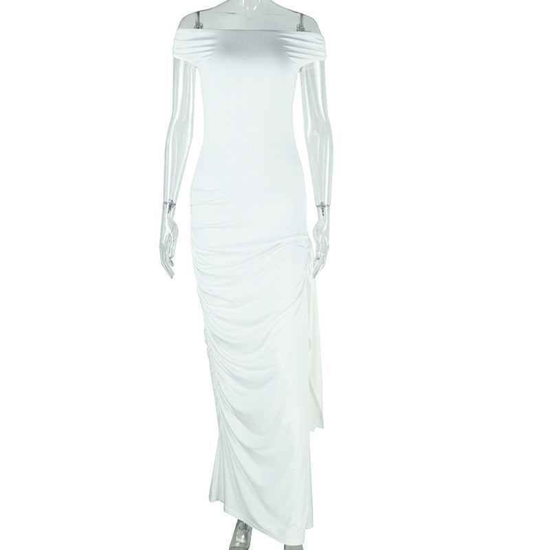 Casual Asymmetrical Neck Dress With Ruffle Detail