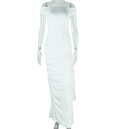 Casual Asymmetrical Neck Dress With Ruffle Detail