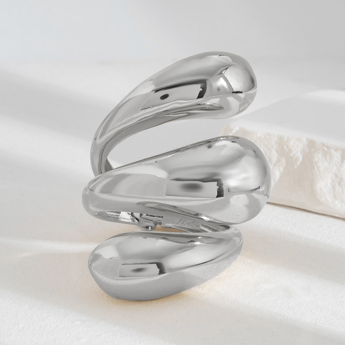 Exaggerated Spiral Water Drop Open Cuff Bracelet Set