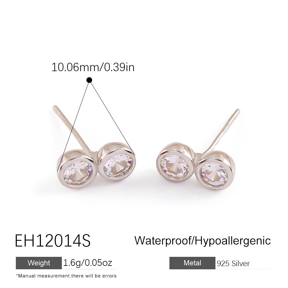 Geometric Diamond Stud Earrings 925 Sterling Silver Lightweight Luxury