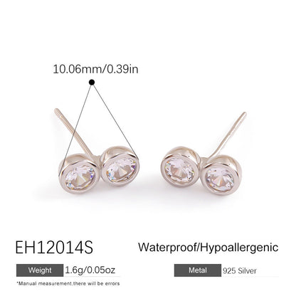 Geometric Diamond Stud Earrings 925 Sterling Silver Lightweight Luxury