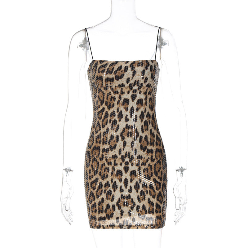 Women's Trendy Leopard Print Sheath Dress with Sequins