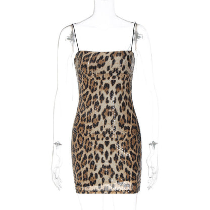 Women's Trendy Leopard Print Sheath Dress with Sequins