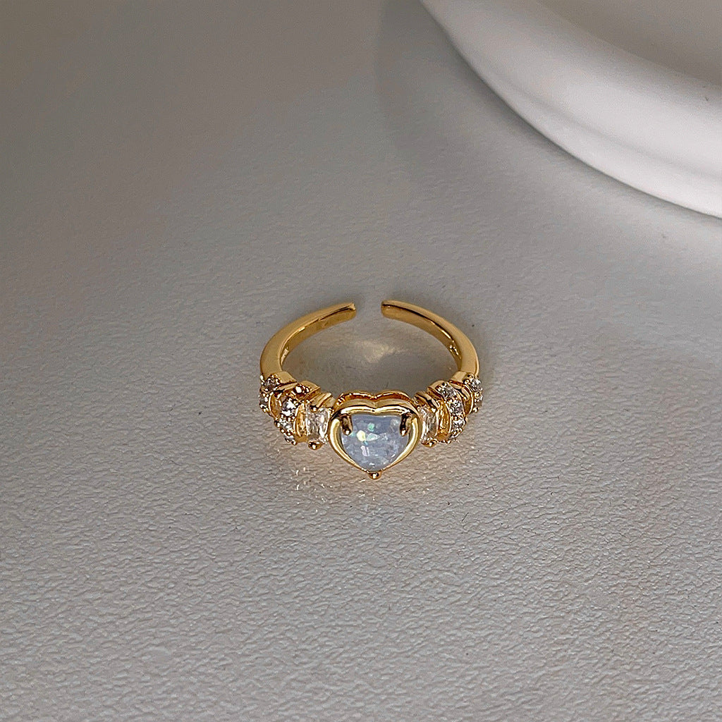 Vintage Zircon Heart Open Adjustable Ring
