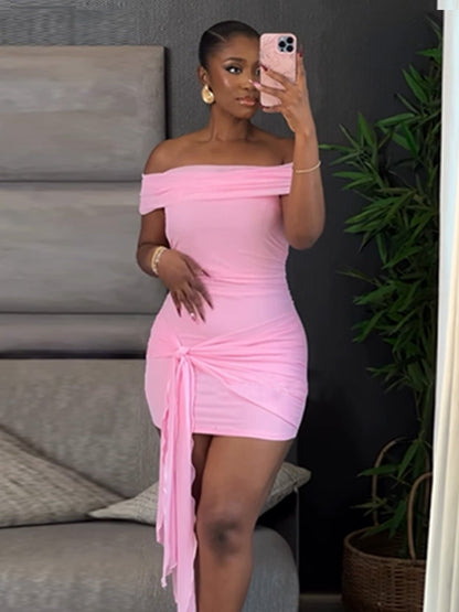 Fashionable Sexy Mesh Bodycon Dress With Ribbons