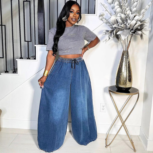 Trendy Women'S Loose Denim Wide Leg Pants