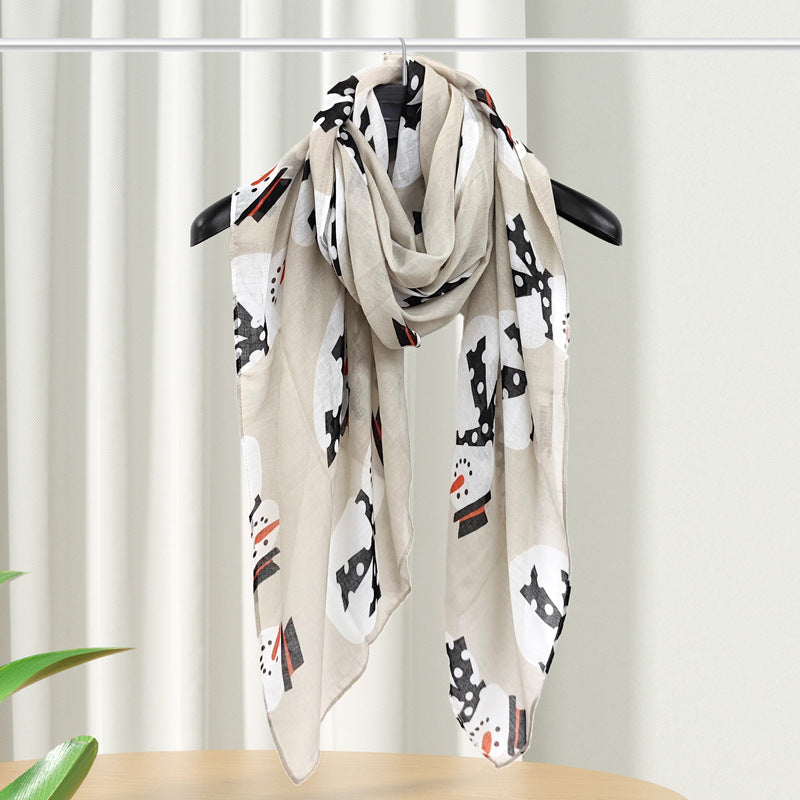 Christmas Theme Cartoon Print Silk Scarf