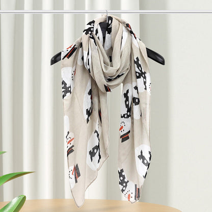 Christmas Theme Cartoon Print Silk Scarf