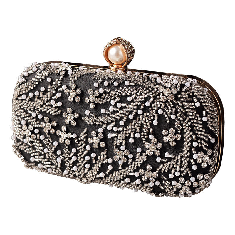 Embroidered Rhinestone Evening Clutch Bag Champagne Color
