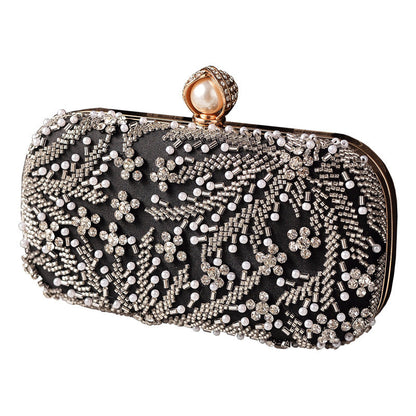 Embroidered Rhinestone Evening Clutch Bag Champagne Color