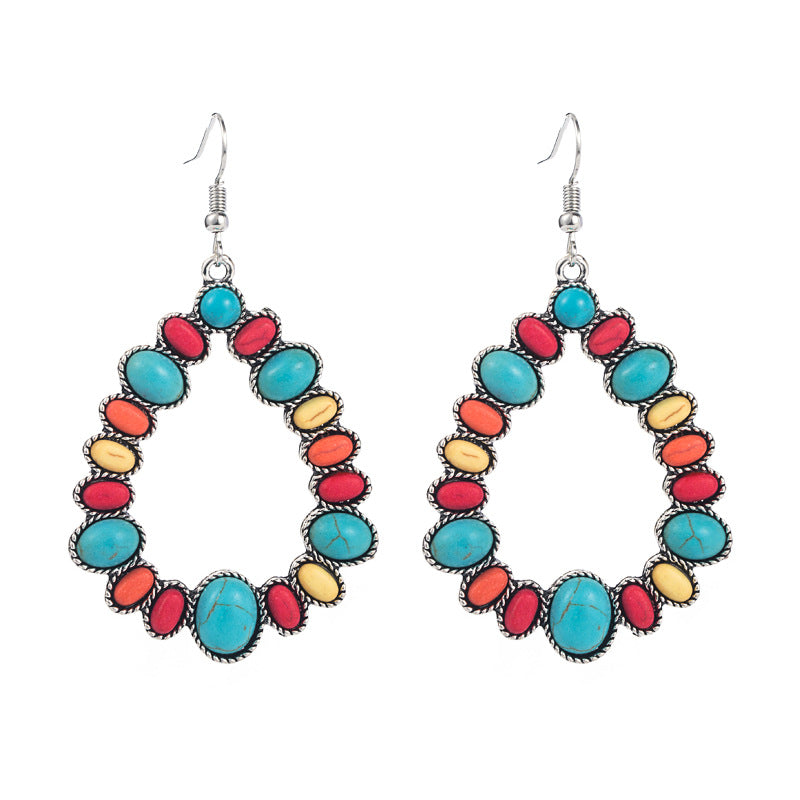 Geometric Turquoise Alloy Statement Earrings