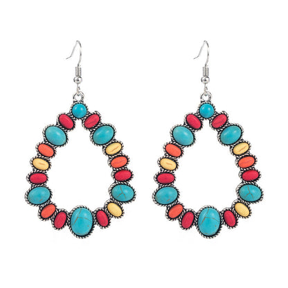 Geometric Turquoise Alloy Statement Earrings