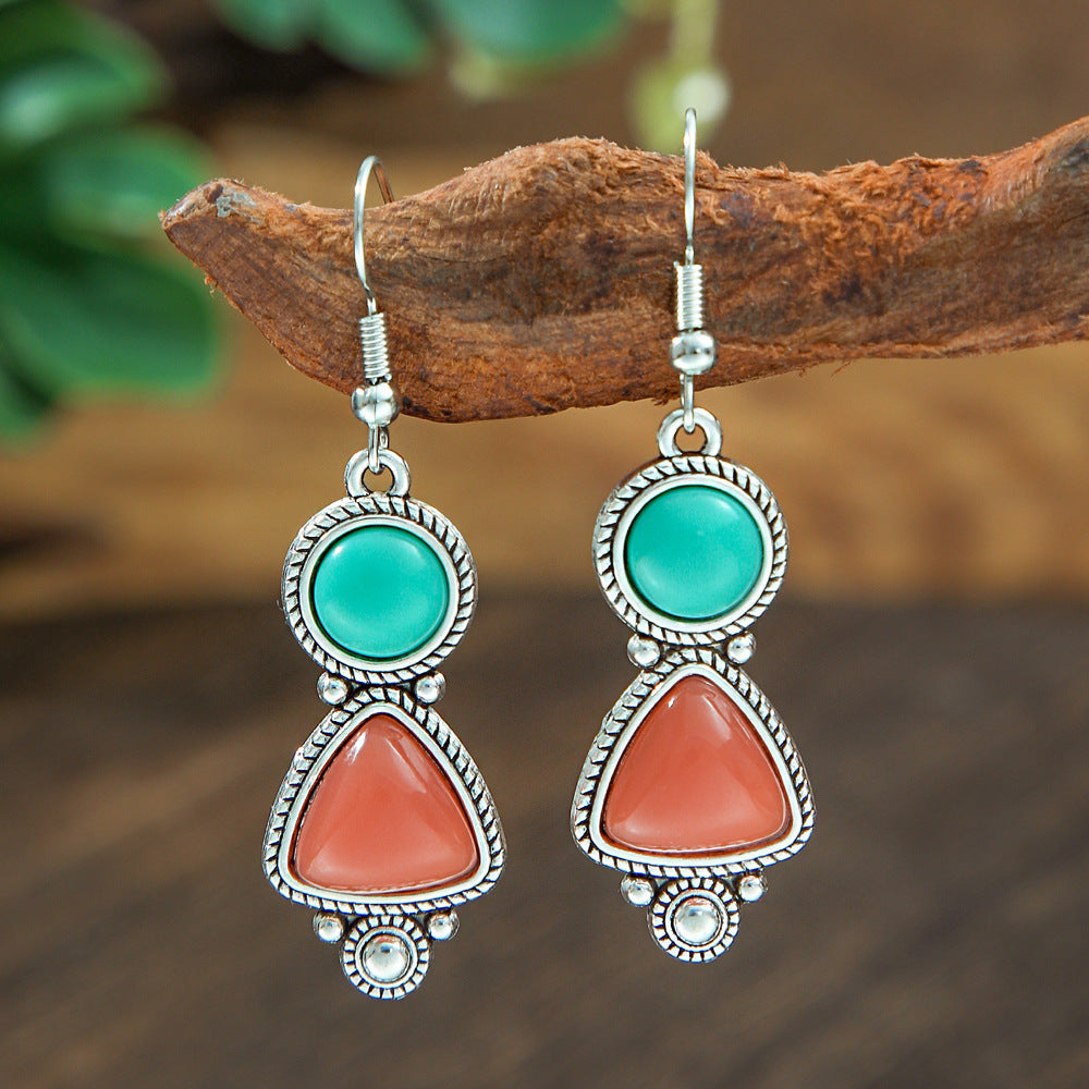 Bohemian Turquoise Teardrop Earrings Vintage Alloy Geometry