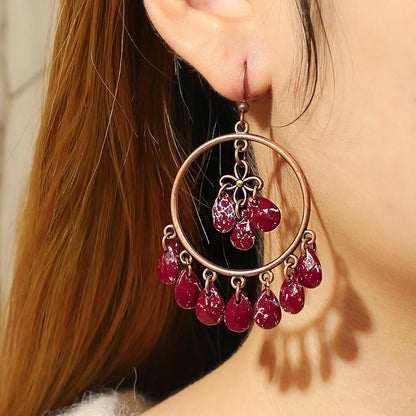 Vintage Chandelier Tassel Earrings Red Unique Elegant Statement Jewelry