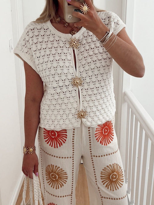 Casual Geometric Lace Short Sleeve T-Shirt