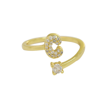 Letters AâZ Sparkling Zircon Adjustable Ring