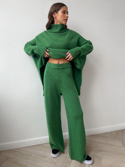 Trendy Casual Knitted Sweater Set with Long Pants