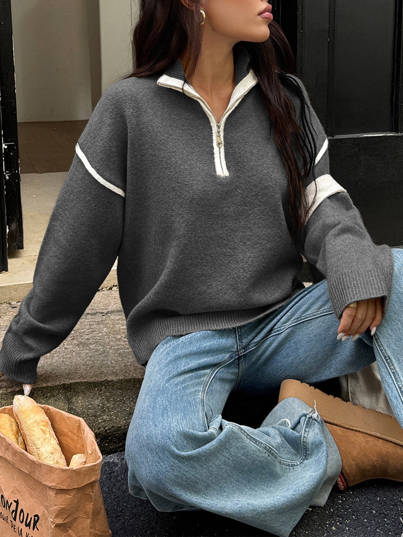 Casual Solid Color Long Sleeve Sweater for Women